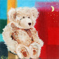 Teddy bear and moon on scottish fabric