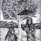 Samurai and girl under tree