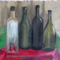 bottels on red silk